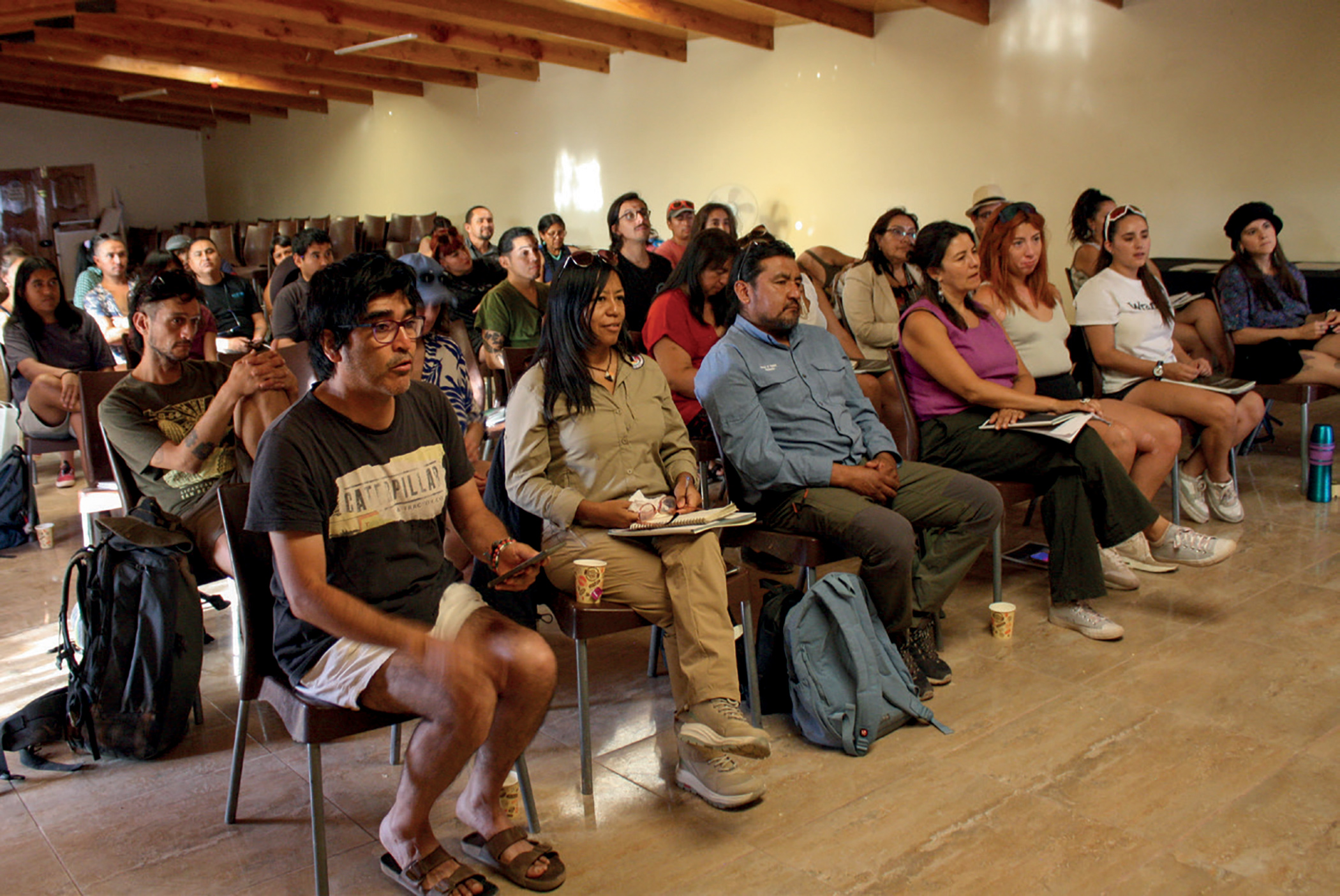Concerned about their environment, San Pedro de Atacama locals attend Fundacion Tanti's event on green extractivism.