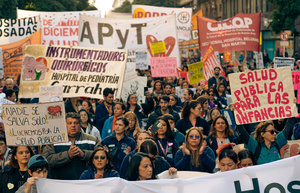 In Buenos Aires, Garrahan hospital workers rally against proposed public spending cuts, July 2025.Photo: Maia Pauro