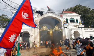 Protesters capture Nepal’s government building in Kathmandu on 9 September 2025 amid huge Gen Z-led demonstrations against corruption.Photo: Skanda Gautam/SOPA Images via Zuma