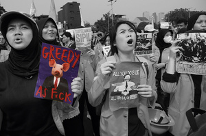 Students protest outside the parliament building in Jakarta, Indonesia, on 9 September 2025, amid a nationwide movement against corruption, economic inequality and police violence.Photo: Tatan Syuflana/AP Photo