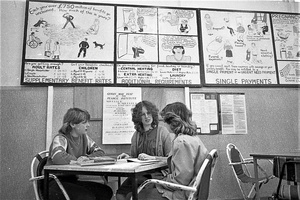 Three visitors to the Govan unemployed workers’ centre in Glasgow, Scotland. No date.Photo: Courtesy of Keith Stoddart