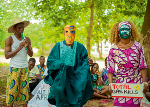 Members of the Renewable Energy Coalition in Benin joined Africa’s week of action against TotalEnergies, using street art and music.Photo: Alban Sietin