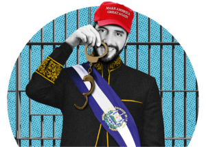 El Salvador's jailer in chief President Nayib Bukele shows off his favourite accessory.Illustration: Mari Fouz