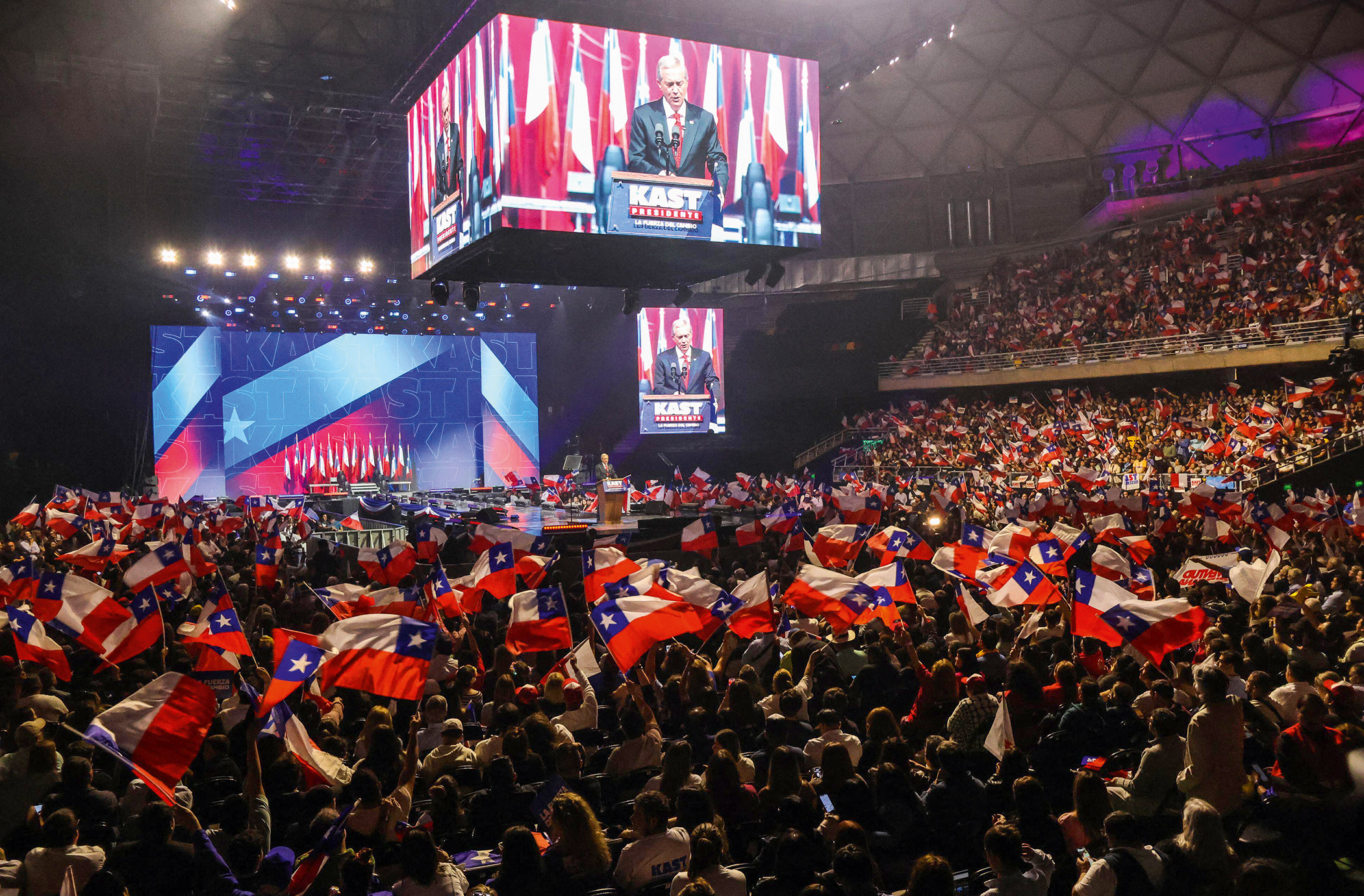 Supporters applaud Chile's new far-right president José Antonio Kasts at the closing event of his campaign on 11 November 2025. Supporters applaud Chile's new far-right president José Antonio Kasts at the closing event of his campaign on 11 November 2025.