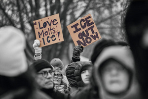 Protesters gather in Minneapolis demanding justice for Renee Good after she was shot and killed by a US Immigration and Customs Enforcement (ICE) agent on 10 January 2026.Photo: Edwige Moses/Alamy