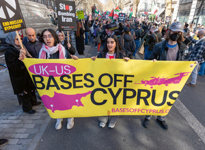 Anti-war activists march through the streets of London on 21 March 2026, protesting the US and Israeli wars on Iran, Lebanon and Palestine, and the support provided by Britain’s Labour government.Photo: Ron Fassbender/Alamy Live News