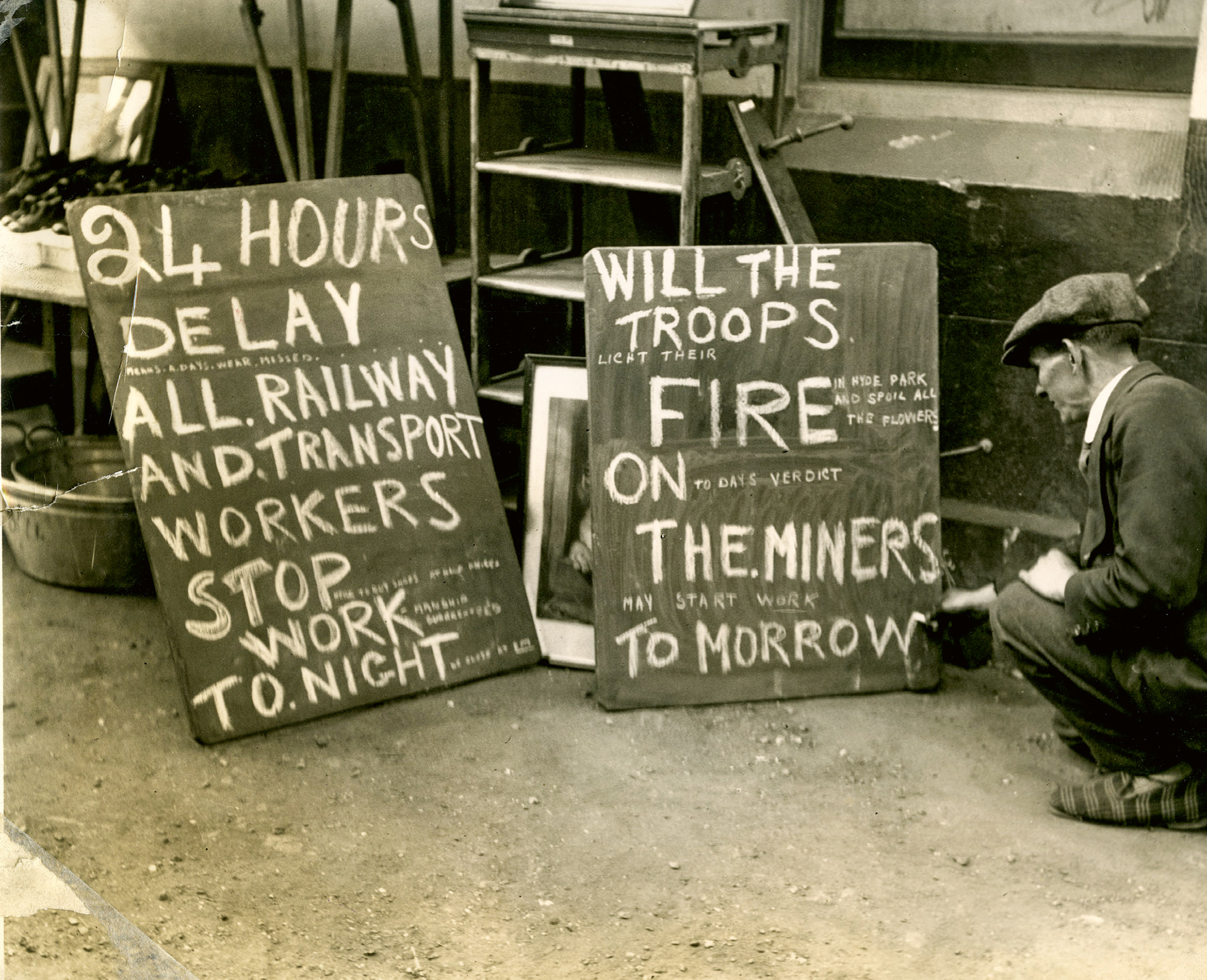 Placards at a train station during the general strike of 1926. Photo: General Strike Photograph - GS071/People’s History Museum