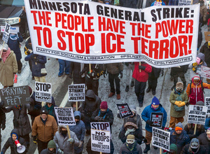 Thousands brave the cold in Minneapolis, Minnesota, on 23 January 2026, to protest Trump’s deadly immigration raids. The ‘Day of Truth and Freedom’ saw one in four people from the city down tools.Photo: Todd Strand/Alamy