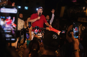 Peruvian presidential candidate Rafael Lopez Aliaga addresses supporters in Lima, Peru, as electoral authorities count the ballots for the general elections on 14 April 2026.Photo: Mariana Bazo/Zuma Press Wire